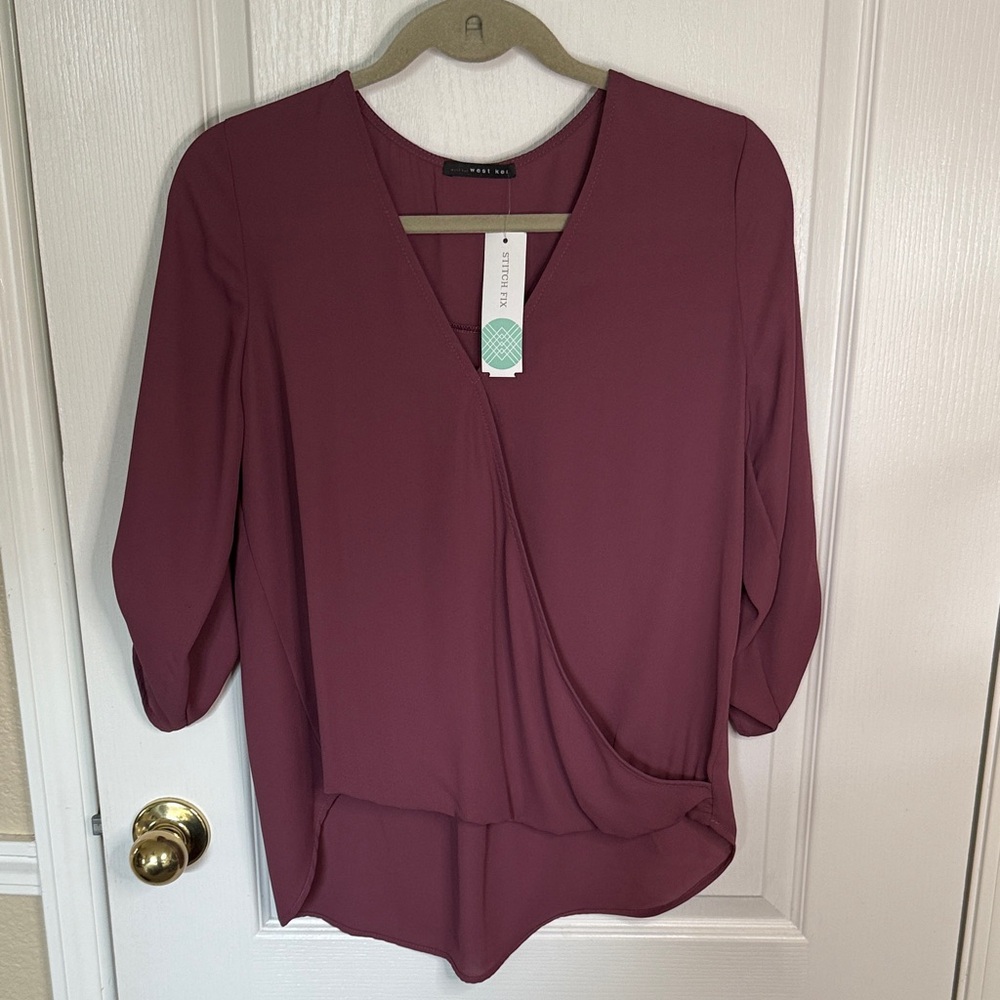 Beacon Allan Surplice Rolltab High Low Blouse